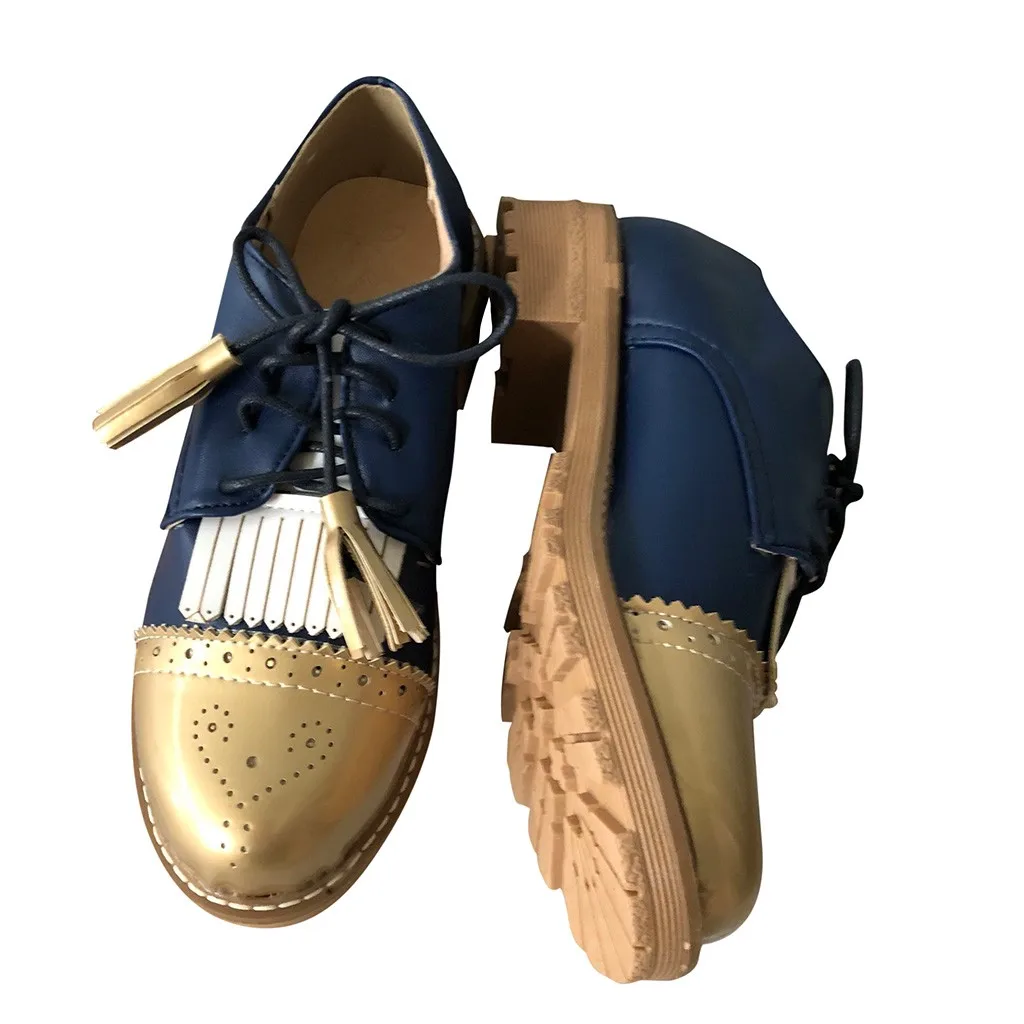 

SAGACE Shoes Woman Lace-up Patent Leather Tassel Stitching Fabric Fretwork Round Toe Authentic Fashionable Shoes Woman Casual
