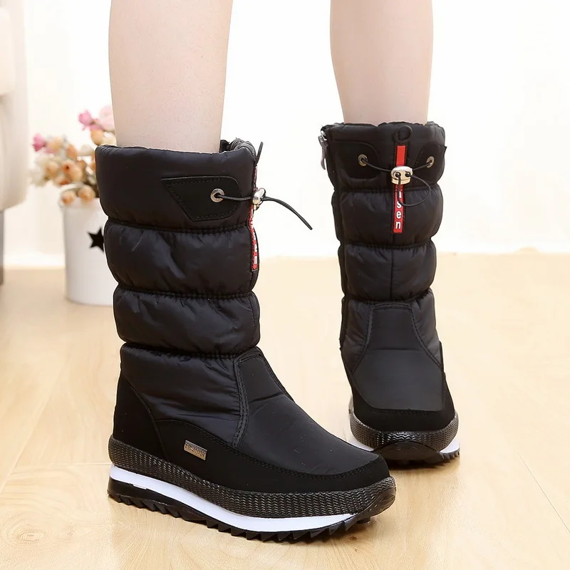 

waterproof anti Russian snow boots women's medium tube winter thickening slip high tube Plush large cotton shoes for