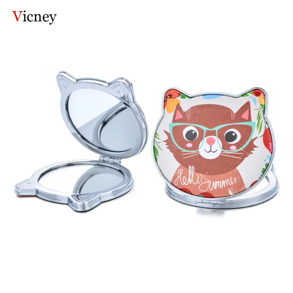 Vicney/Новинка года; модное милое двустороннее зеркальце с изображением кота из мультфильма; карманное зеркало для девочек; мини зеркало для макияжа; красивое зеркало