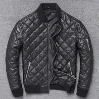 2021 winter warm cotton leather jacket high quality plaid sheepskin coat mens leather high quality
