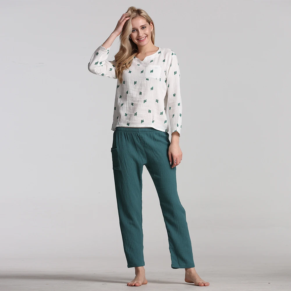 Женская Пижама хлопок женские пижамы хлопковые пижама с длинными рукавами новый