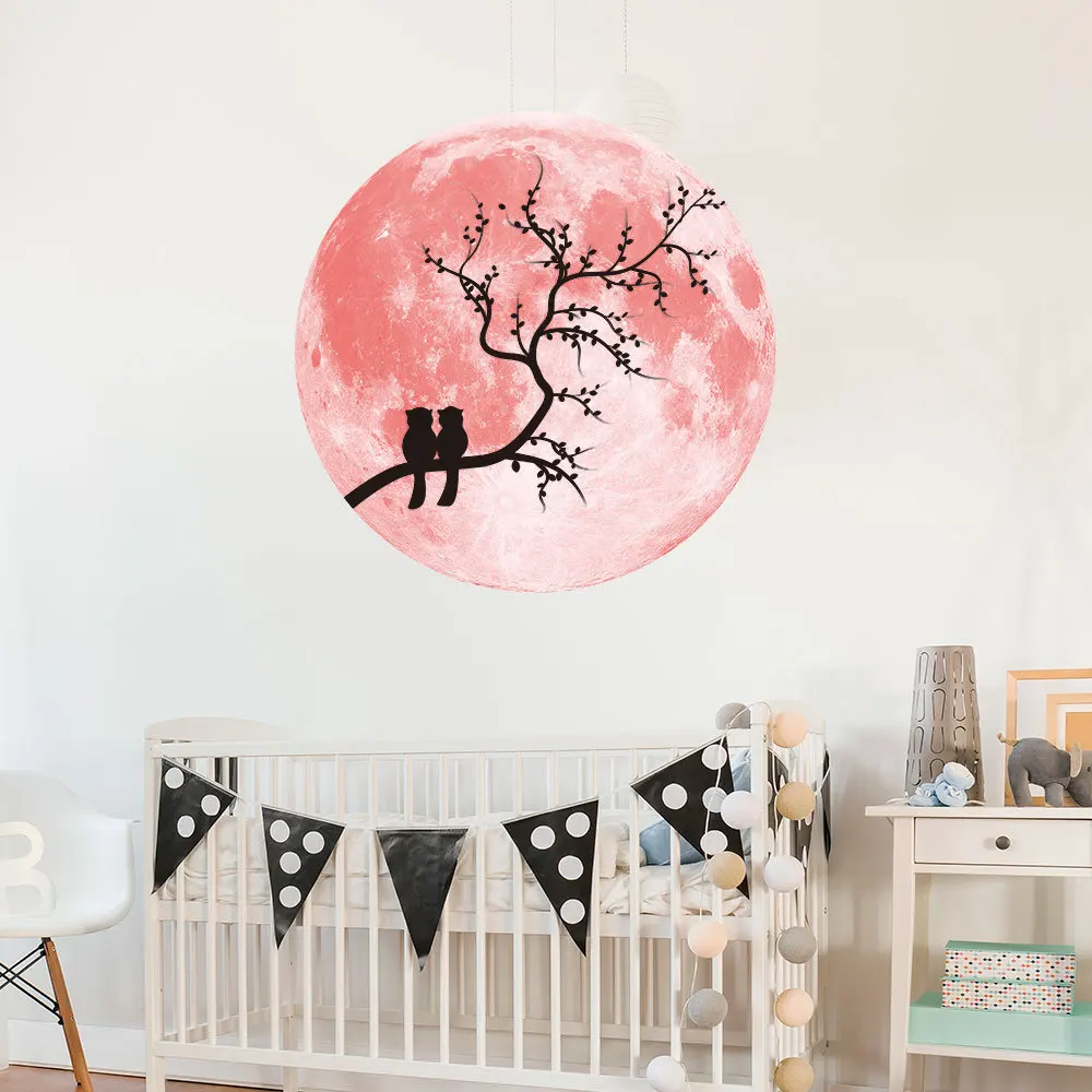 

30cm Pink Love Luminous Moon Kissing Couple Couple Rabbit Couple Cat Couple Bird Luminous Wall Sticker Romantic room decoration