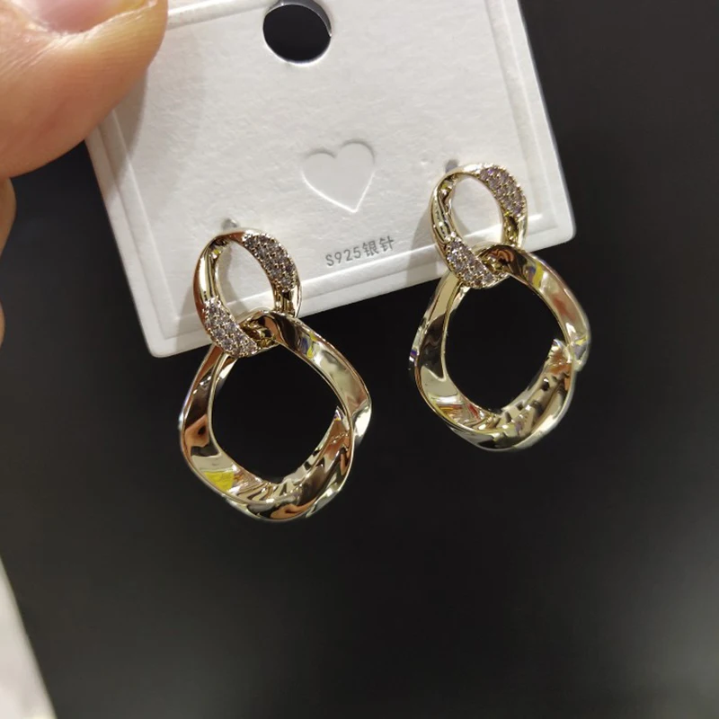 

S925 Silver Needle Temperament Geometric Drop Earrings Women Girls Gold Rhombic Double Circle Stud Earrings Jewelry Party Gift