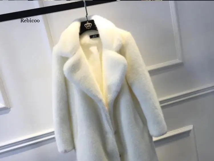 Толстая Женская Офисная плюшевая шуба молочного цвета женское длинное пальто