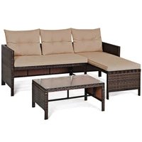 costway 3pcs patio wicker rattan sofa set outdoor sectional conversation set garden lawn hw63870