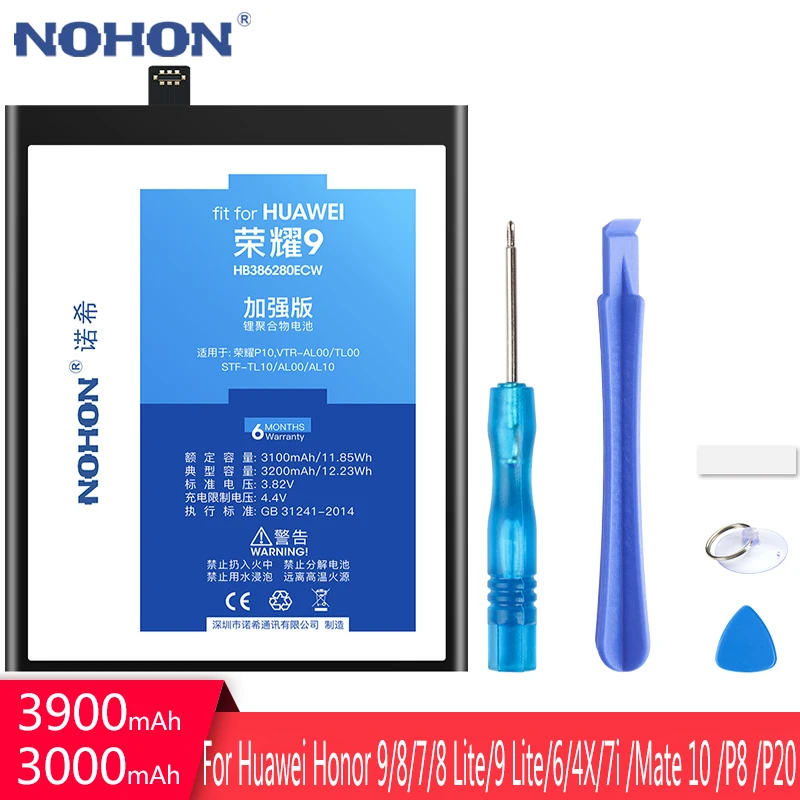 NOHON для huawei Honor 9/8/7/8 Lite/9 Lite/6/4X/7i mate 10 P8 аккумулятор HB386280ECW HB366481ECW для huawei P9 P10 P20 Pro Bateria