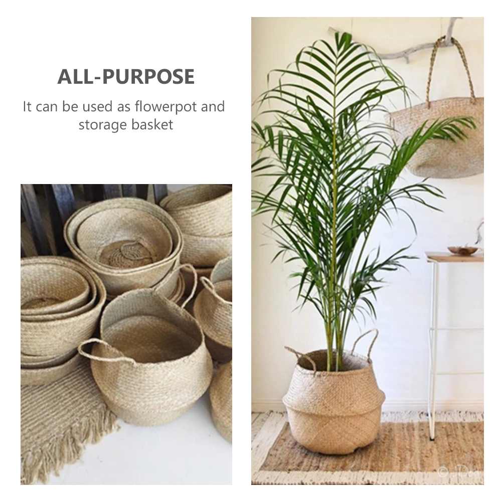 

Seagrass Wickerwork Basket Rattan Hanging Plant Planting Flower Pot Storage Laundry Basket Cesta Mimbre Home Garden Decorative