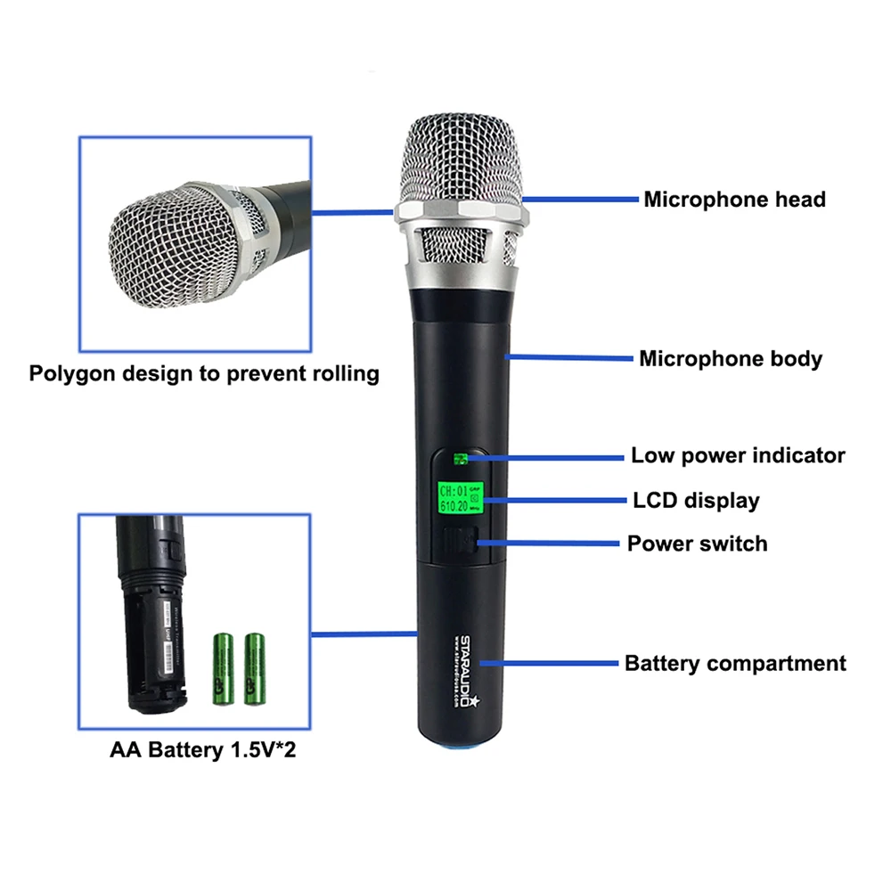 4 канала Беспроводной ручной микрофон UHF Профессиональное исполнение дома KTV
