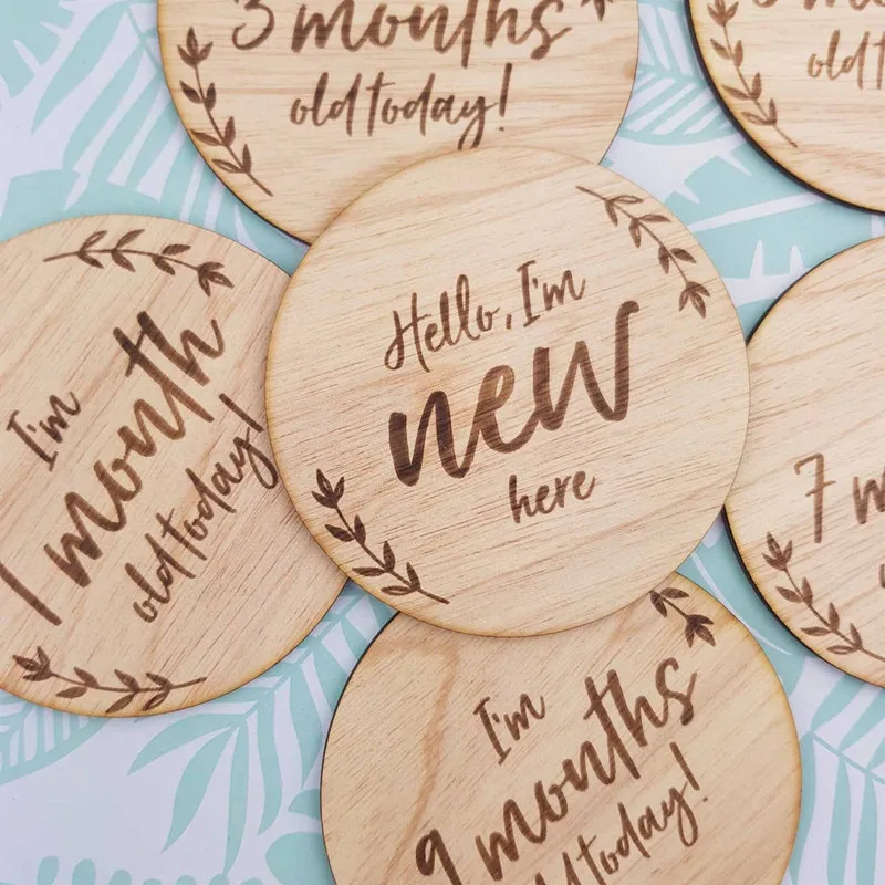 Карты для младенцев с гравировкой листьев индивидуальный именной знак детской