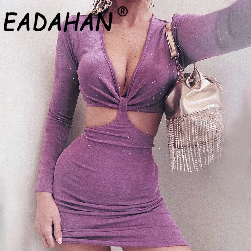 

Eadahan 2021 Fashion Sexy Women's Short Skirt Summer Season New Style Long-sleeved Hollow Sexy Slim-fit Hip Dress