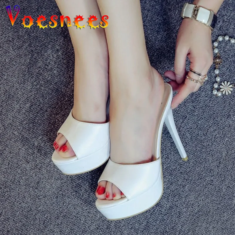 Женские туфли на высоком каблуке 12 см белые черные туфли-лодочки платформе