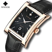 wwoor 2021 new top luxury men square gold watch business sport quartz wristwatches leather waterproof calendar relogio masculino