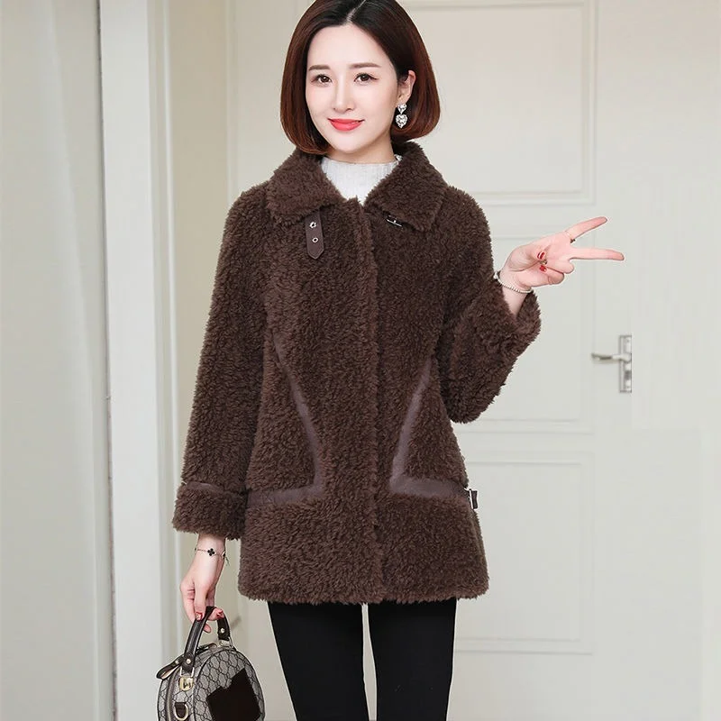 

Пальто из натурального меха, кардиган 2021, женское осенне-зимнее пальто, Женское пальто, плюшевое флисовое пальто из овечьей шерсти, куртка, ...