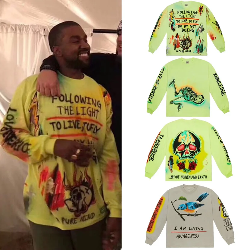 

Мужская футболка с граффити Kanye West Kids See Ghost, модная повседневная Уличная футболка в стиле хип-хоп, новое поступление