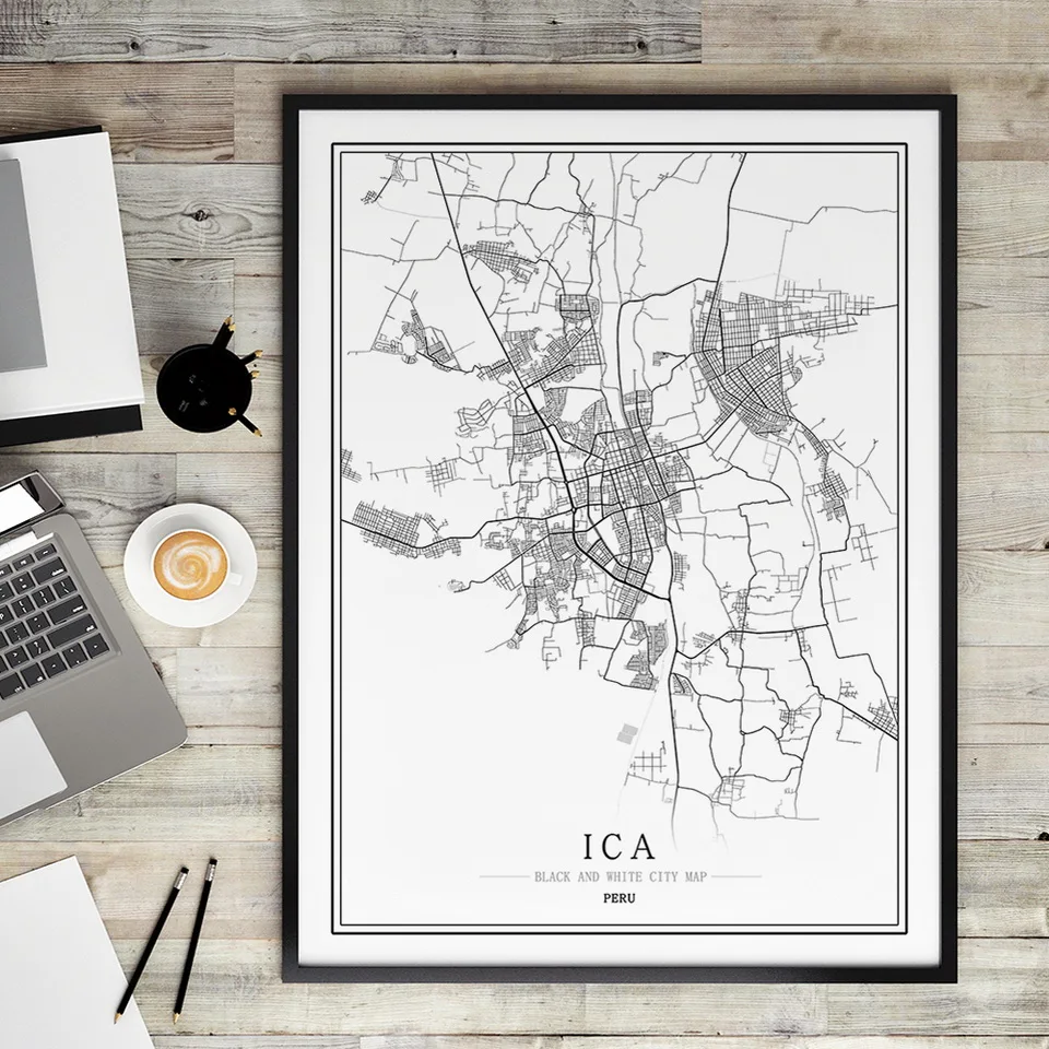 Перу креативная Карта города Лима Абстрактная Картина на холсте Черно-белая