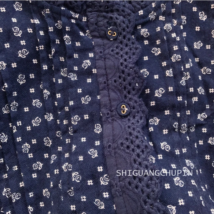 

New Autumn Women Cotton Dress Lace Stand Collar Floral Print Loose Long Sleeve Dress Women