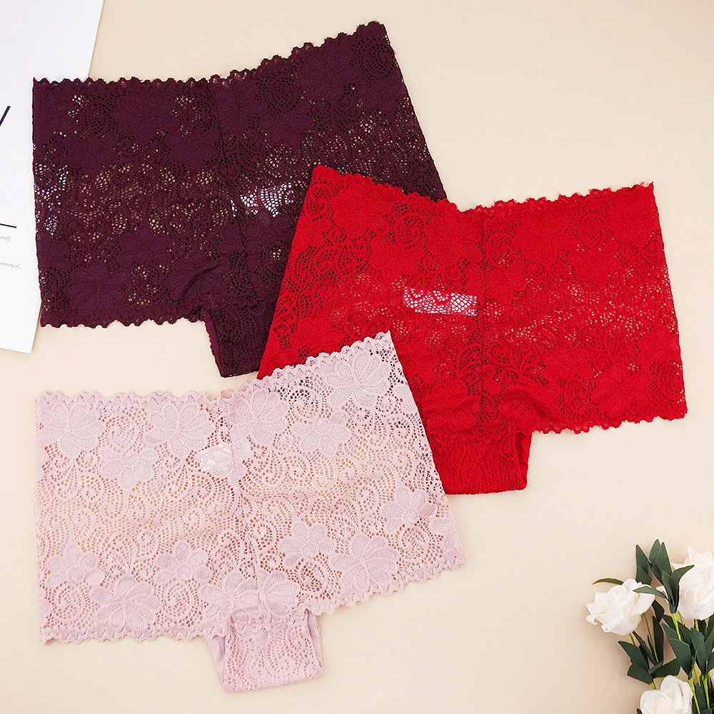 

3 Pcs Lots Lace Panties Women Female Sexy Underwear Hollow Out Underwear Women Panties Boy Short