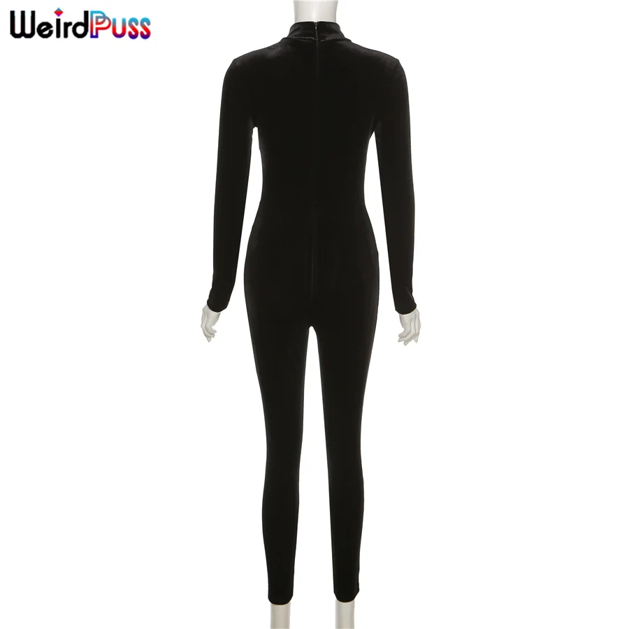 

Weird Puss Velvet Patchwork Women Jumpsuit Fitness Mesh Sexy Long Sleeve Activewear Stretchy See Through Sporty Party Clubwear