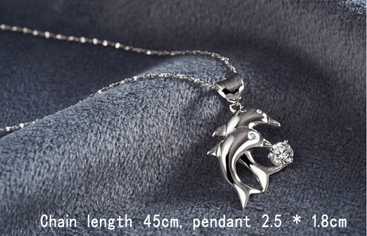 Милый посеребренный двойной Дельфин горный хрусталь узор женское ожерелье с