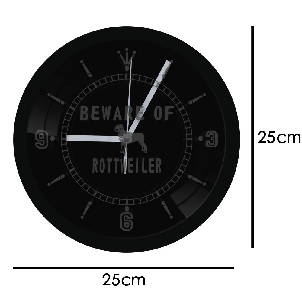 

Beware Of Rottweiler LED Neon Effect Wall Clock Modern Design Rottweiler Wall Clock With LED illumination Gift