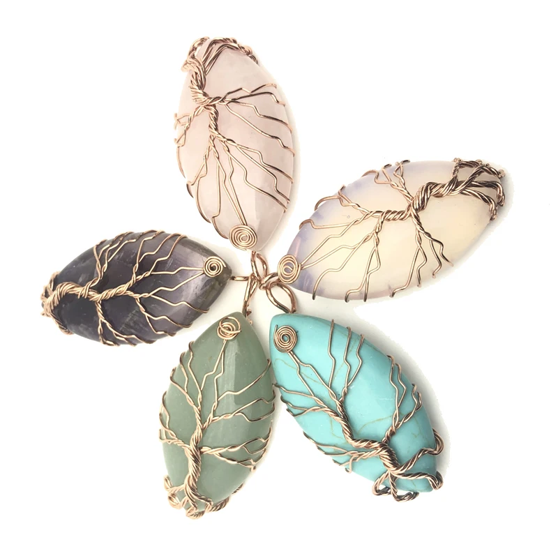 Натуральный камень Древо жизни ожерелья и кулоны проволока обмотка чакра