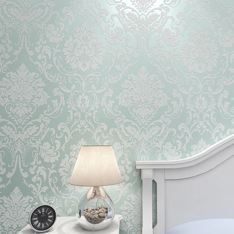 

3D Damask Flocking Non woven Wallpaper European Style self adhesive wallpaper For Home Decoration Living Room Bedroom Wall Decor