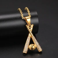 fashion modern hip hop baseball pendant necklace exquisite aaa cubic zirconia pendant twist chain necklace men hip hop jewelry
