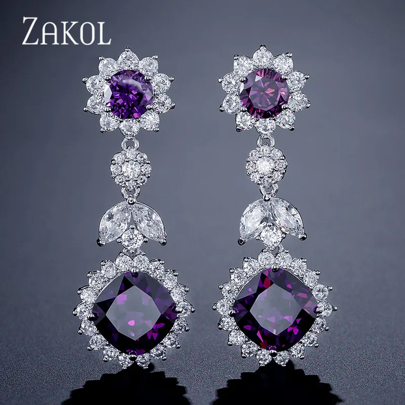 ZAKOL роскошные длинные висячие серьги с кубическим цирконием и кристаллами для