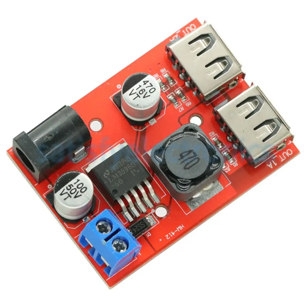 

LM2596S LM2596 Dual USB DC-DC 9V 12V 24V 36V to 5V 3A Step Down Buck Converter Board Car Charger Solar Power Supply Module