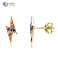korean style 925 sterling silver ear needle rainbow cz stud earrings for women mini geometric lightning earrings fashion jewelry