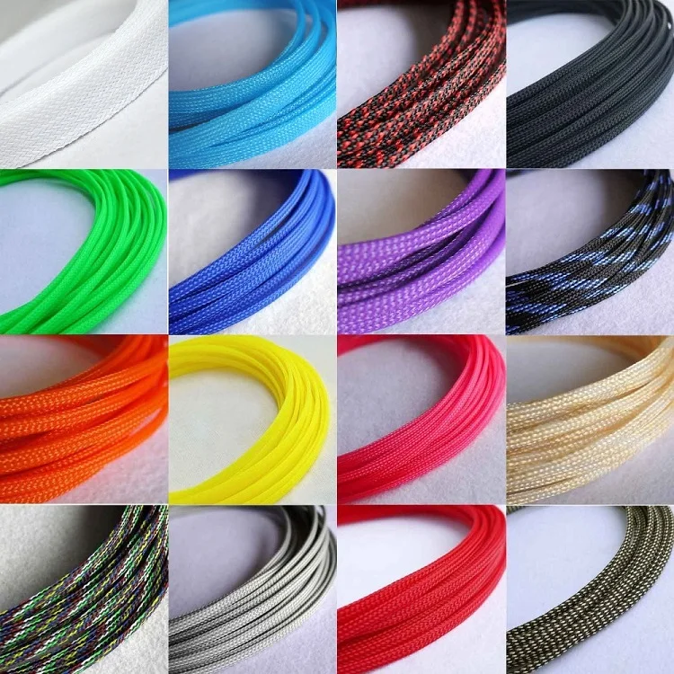 

PET Braided Sleeve 2 4 6 8 10 12 16 20 25 30 40mm UV Green Yellow Blue Pink Fluorescent Wire Cable Tight High Density Expandable