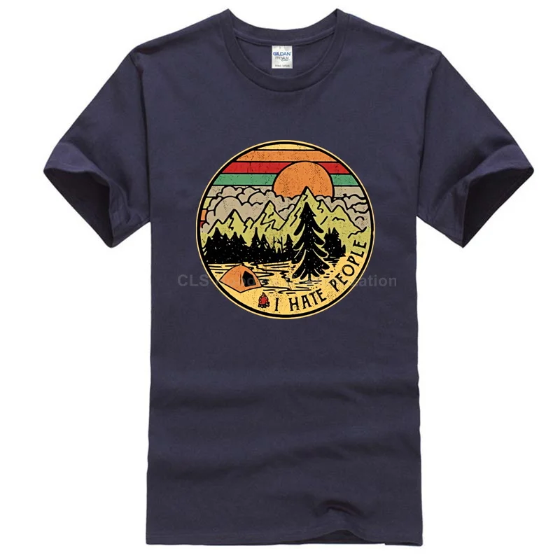 Camping I Hate People I Love Camping Винтажная футболка Черная Хлопковая мужская мультяшная Футболка Мужская Унисекс Новая модная свободная футболка - Цвет: Men navy blue