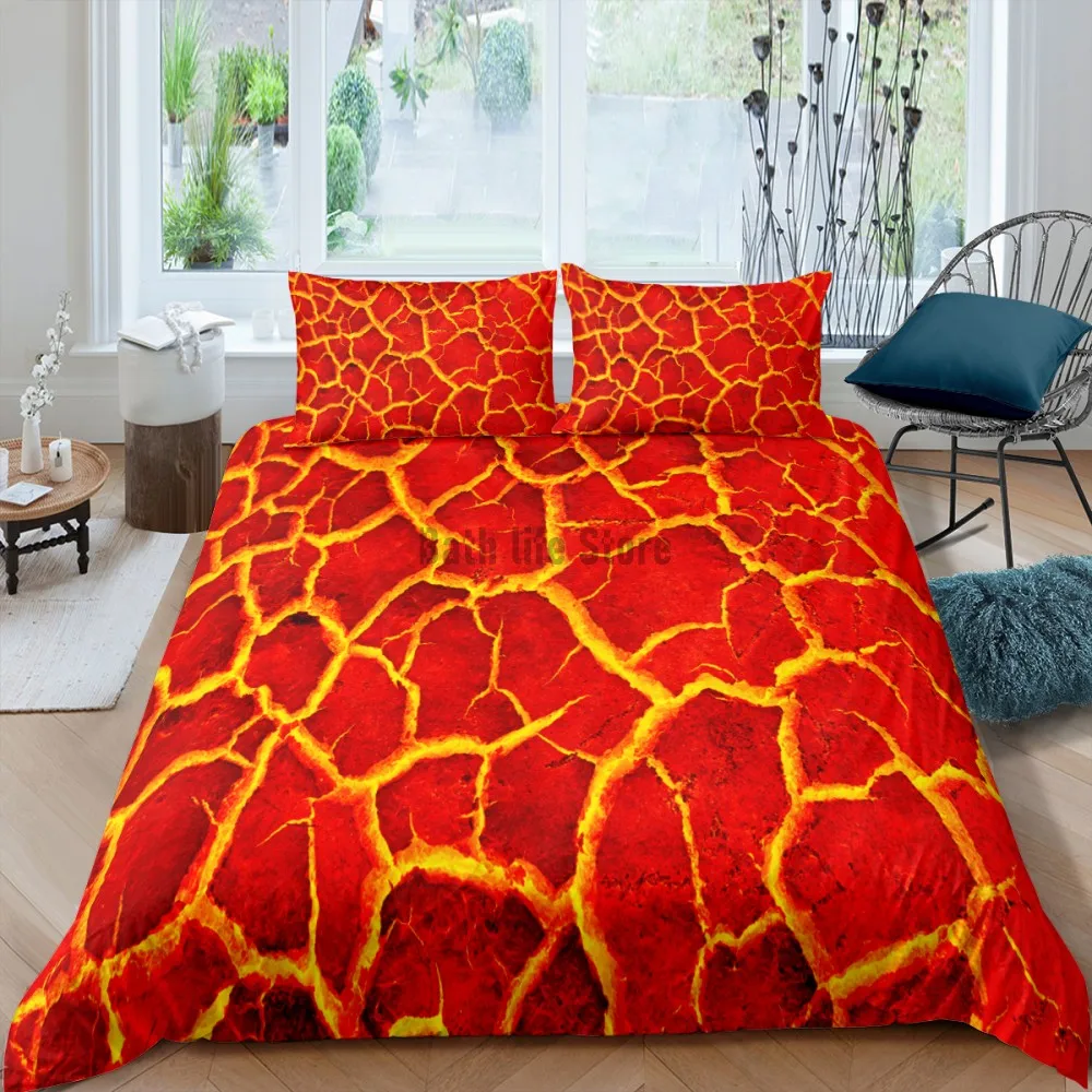 Набор постельного белья из красного мрамора с 3d пододеяльником и покрывалом для