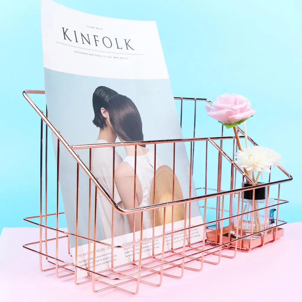 Металлическая корзина для хранения из розового золота Офисная настольная ручка