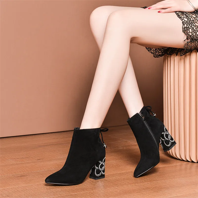 FEDONAS Pearl Embroider Women Ankle Boots High Heeled Prom Elegant Ladies Shoes Woman Warm Autumn and Winter Short Chelsea Boots