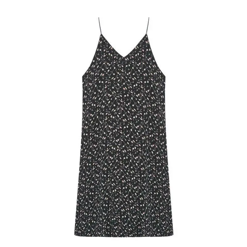 

Floral suspender skirt spring and summer new Korean version of printed loose Joker long knee-length V-neck a-shaped French dress