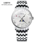 LOBINNI Лидирующий бренд мужские s часы Роскошный Сапфир из нержавеющей стали Кварцевые часы мужские Moon Phase Бизнес Календарь relogio masculino