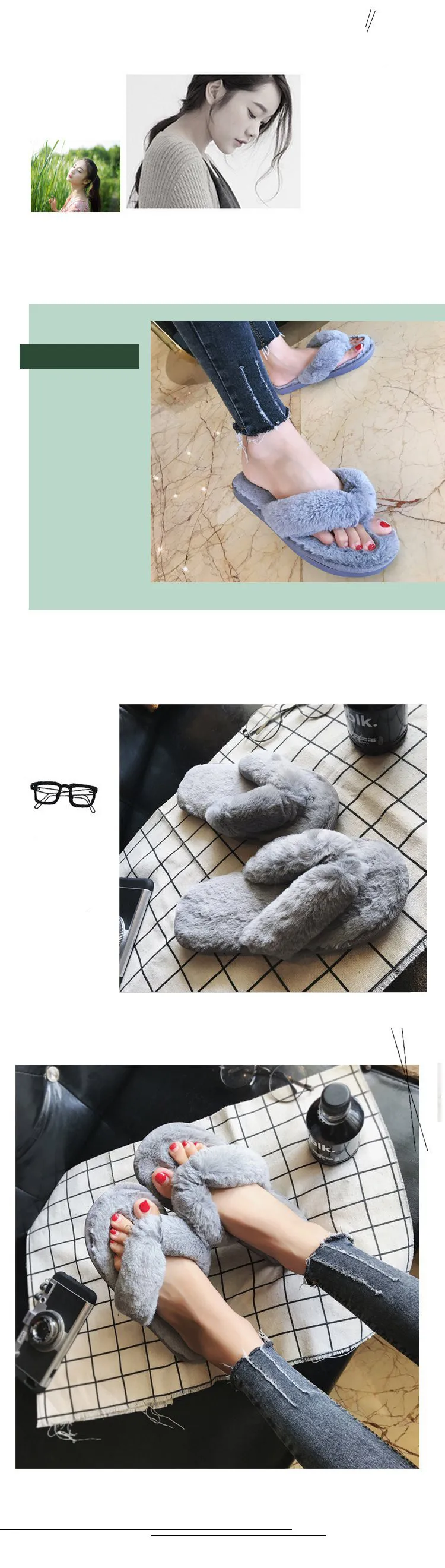 Женские зимние теплые хлопковые тапочки; модные Pantufa; черный плюшевый Вьетнамки; женские меховые шлепанцы; женские пушистые домашние меховые Тапочки