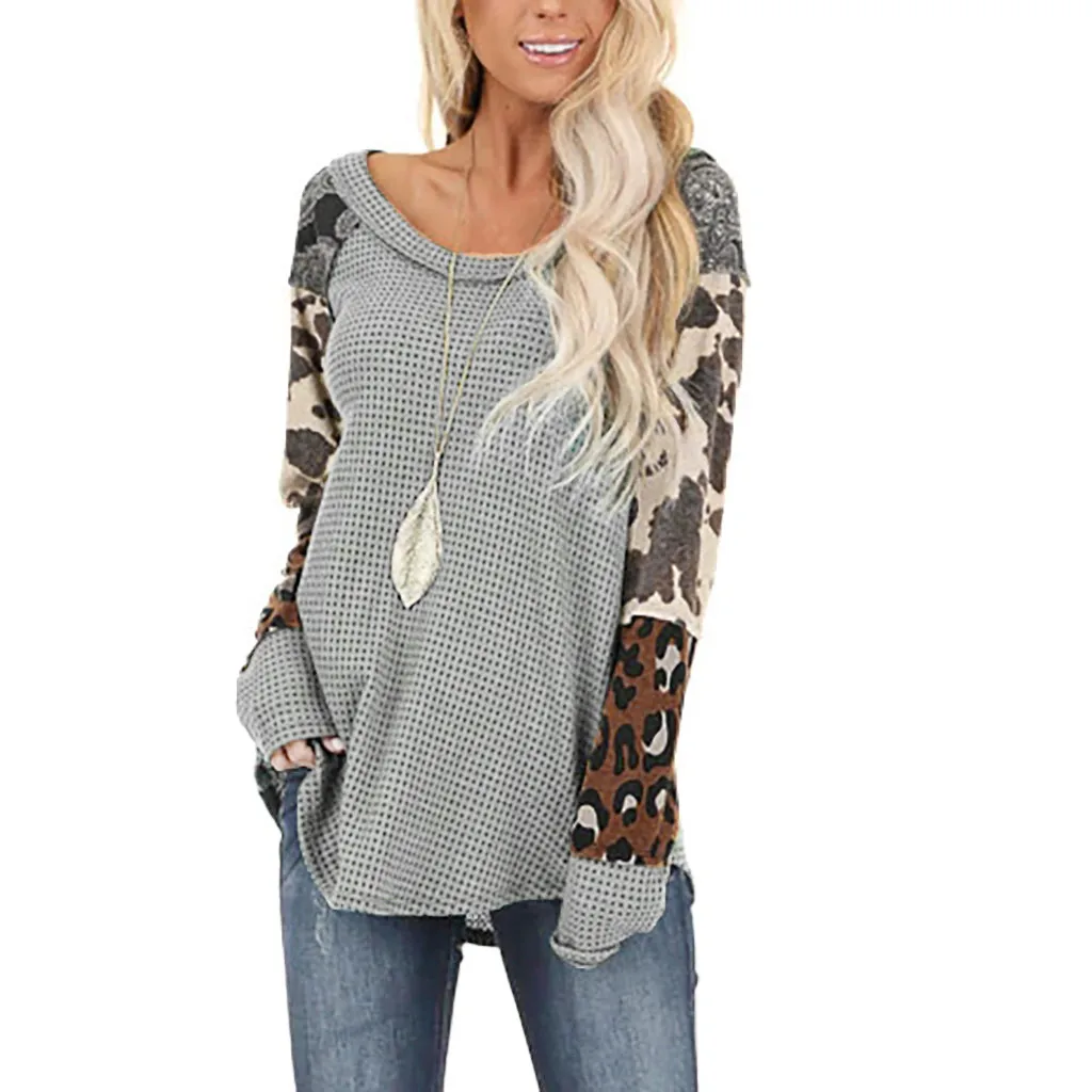 Блузка женская с леопардовым принтом свободный многослойный Топ длинным рукавом