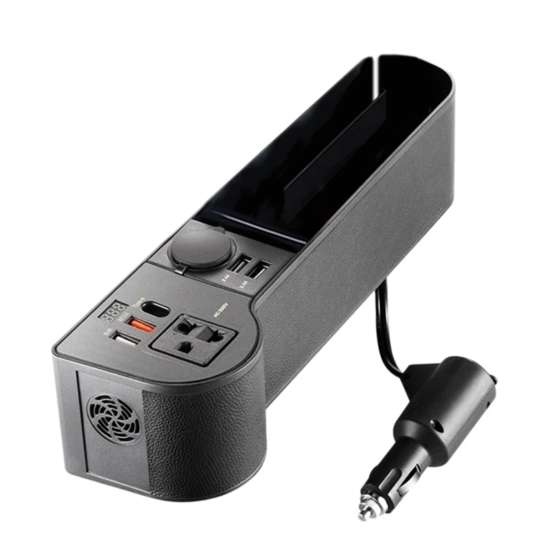 Купить Органайзер для автомобильных сидений, 12 В до 220 В, боковой контейнер для хранения со светодиодный ным дисплеем напряжения и портами USB Type-C QC3.0