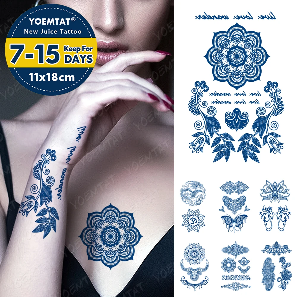 

Juice Ink Tattoos Body Art Lasting Waterproof Temporary Tattoo Sticker Henna India Tatoo Flower Totem Arm Fake Tatto Women Men