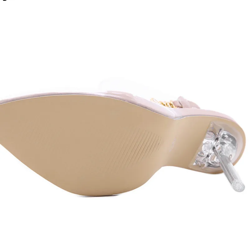 

Fashion Transparent High-heeled Shoes Female Sexy Pointed Thin High-heeled Chain Design Crystal Shoes Women's Party Shoes