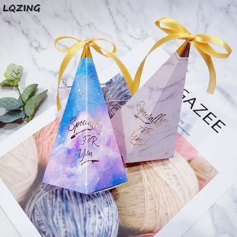 

New Pyramid Shaped Gift Box Specially For You Packaging Wedding Favors Candy Box Ribbon Party Decor Party Supplies Paper Boxes