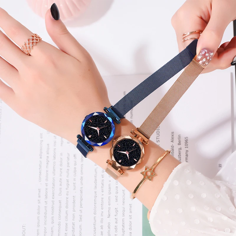 Роскошные женские наручные часы с бриллиантами розовое золото модные магнитной