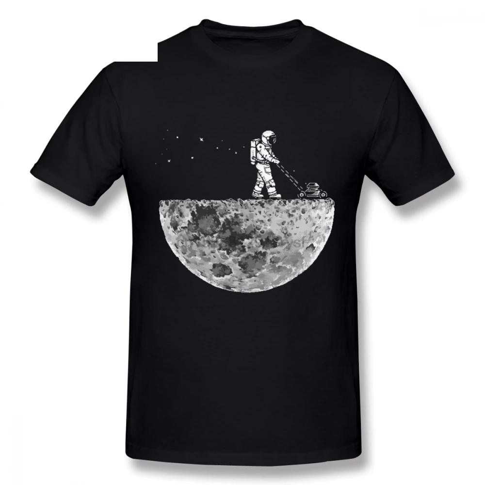 

Cartoon Astronaut Mowing The Moon T Shirt For Men Fashionable S-6XL Big Size T-Shirt