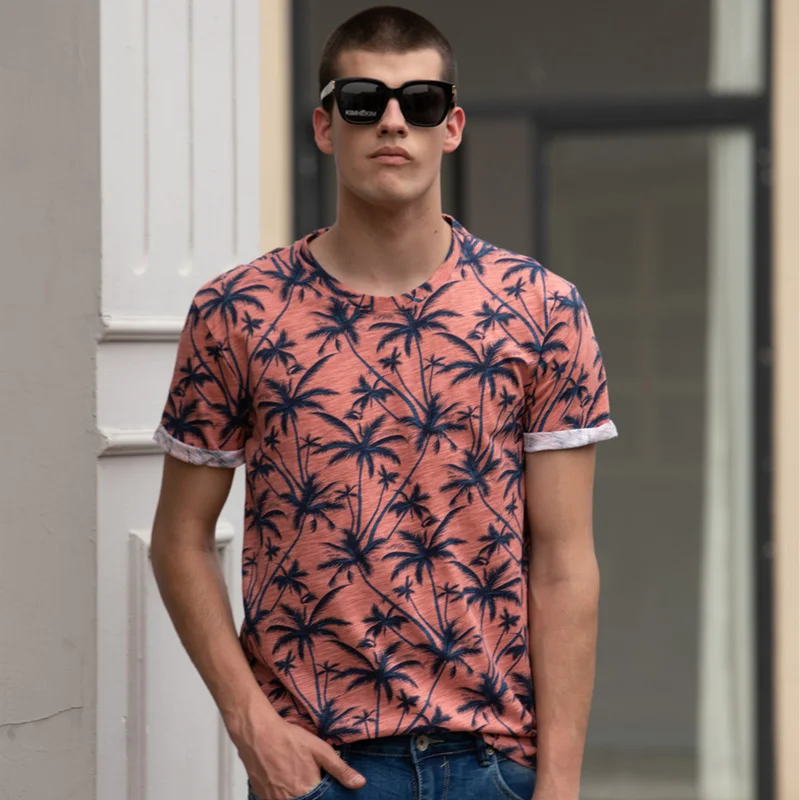 

AIOPESON Hawaii Style T-shirts Men O-neck Casual High Quality Beach Mens T Shirt New Summer 100% Cotton Printed Top Tees Men