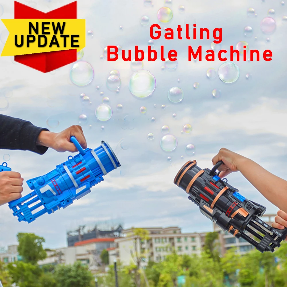 

2021 New Outdoor Toy Gatling Bubble Machine Wedding Supplies Electric Sound And Light Automatic Bubble Blower Maker Gun Kids Toy