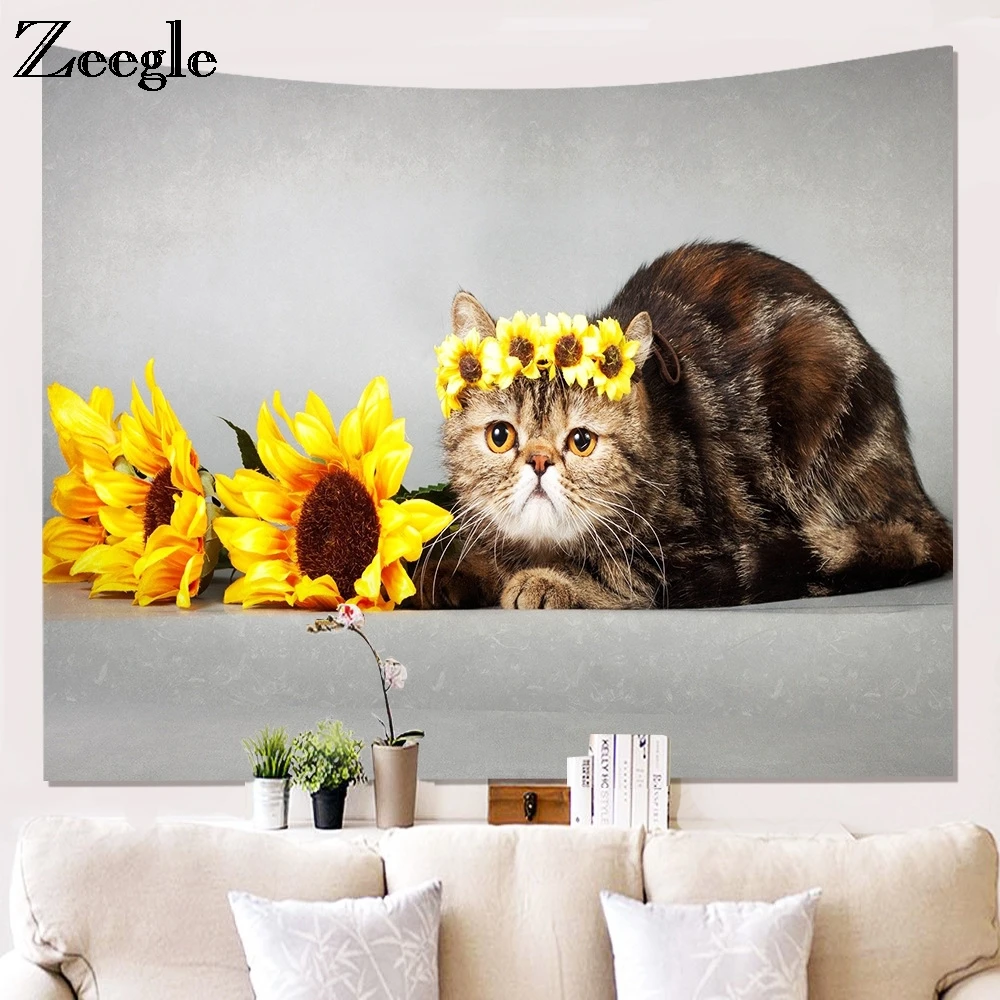 Zeegle настенный гобелен с рисунком кошки из полиэстера ткань для гостиной Декор