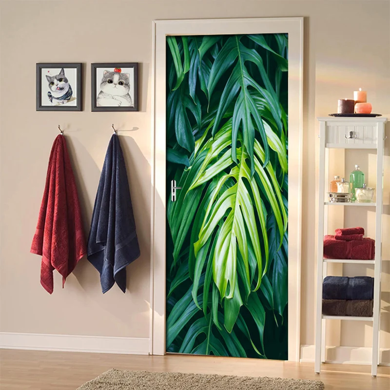 Самоклеящаяся Водонепроницаемая наклейка на дверь из ПВХ 3D зеленый банановый