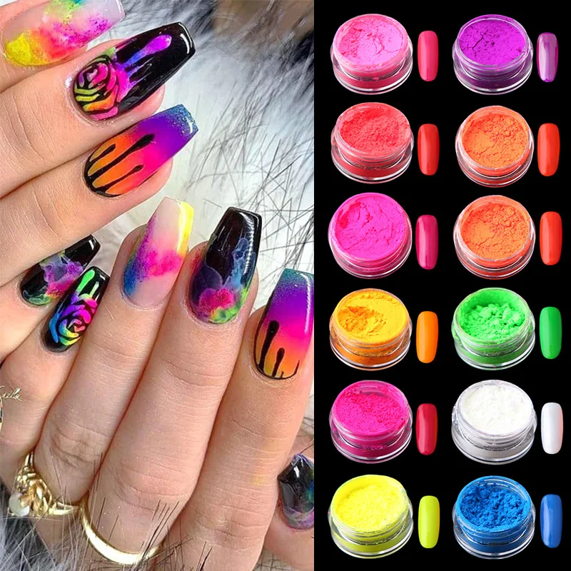 

Neon Nail Powder Pigment Set Fluorenscence Spangle Nail Glitter Make Up Shimmer Shining Chrome Dust Decoration